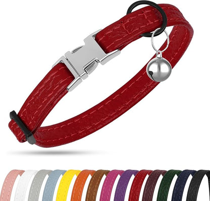 Leather Cat Collar with Buckle and Removable Bell - Image 8