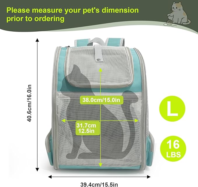 halinfer Backpack to Carry Cat and Small Puppy up to 16 Pounds, Breathable Pet - Image 2