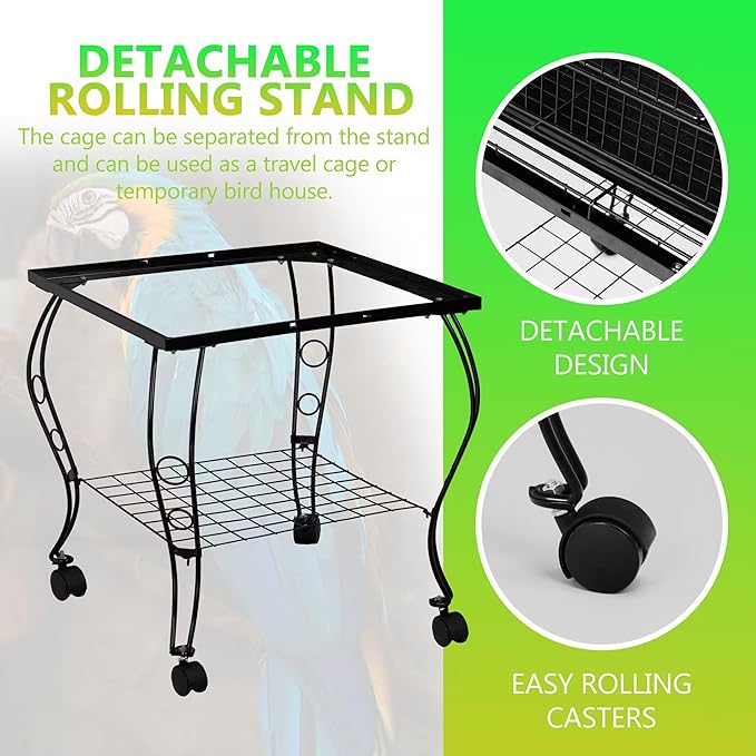 SUPER DEAL 63.5'' Rolling Bird Cage Large Wrought Iron Cage - Image 4