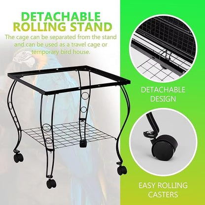 SUPER DEAL 63.5'' Rolling Bird Cage Large Wrought Iron Cage - Image 4