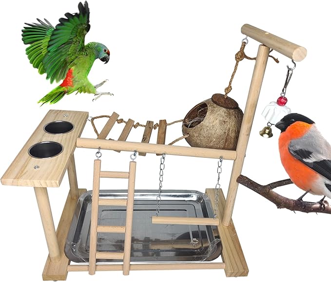 Parakeet Playground Bird Play Stand Natural Wood Perch Gym Parrots Nest Climb by Hamiledyi