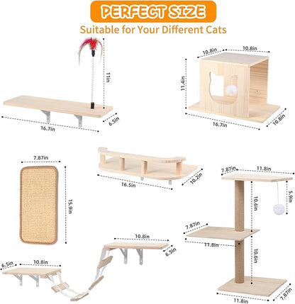 Cat Wall Shelves, Solid Wooden Wall-Mounted Cat Furniture, Steps and Scratcher - Image 2