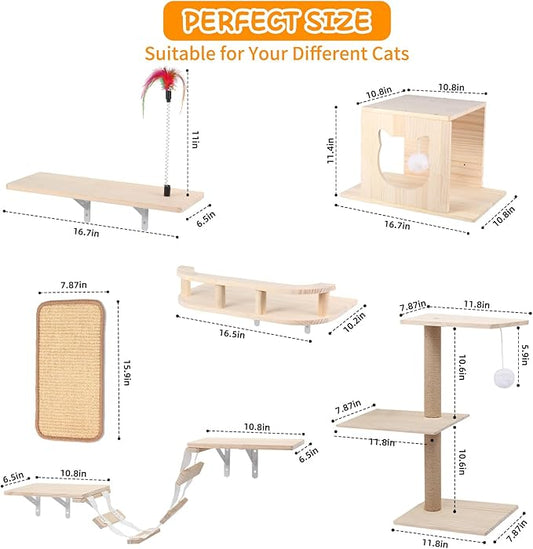 Cat Wall Shelves, Solid Wooden Wall-Mounted Cat Furniture, Steps and Scratcher - Image 2