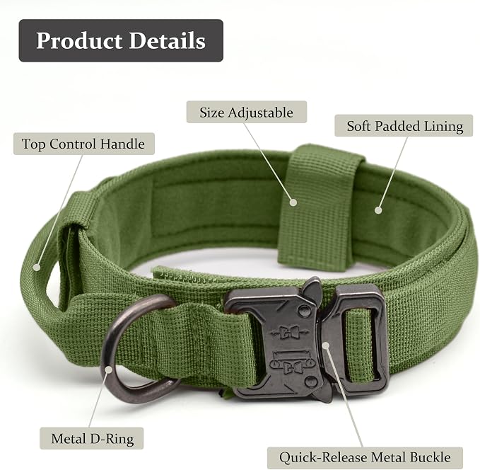 Tactical Dog Collar, Adjustable Military Training Nylon Dog Collar - Image 2