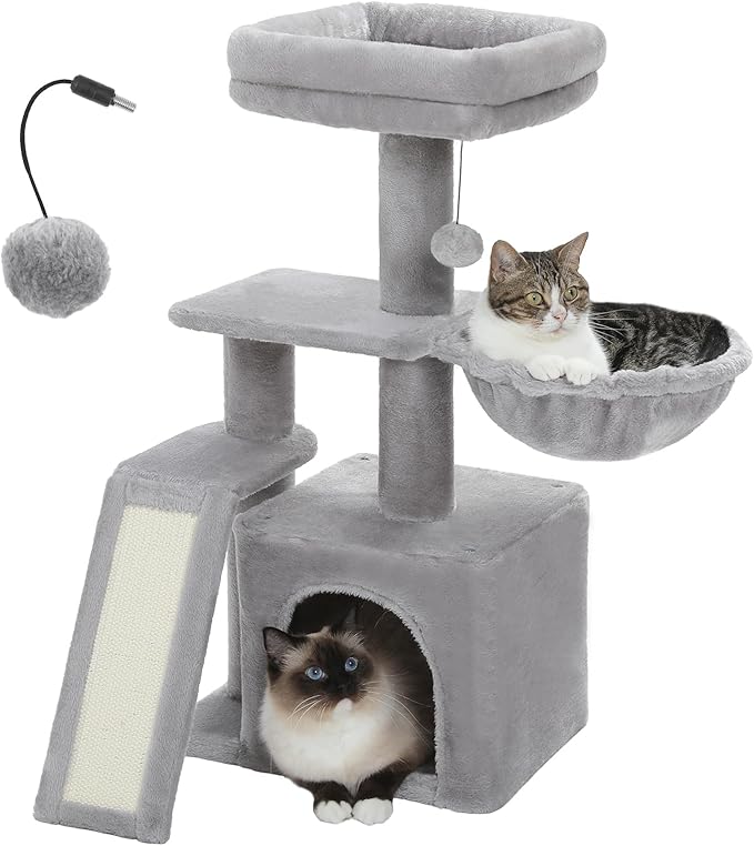 PETEPELA Small Cat Tree for Indoor Cats, Cozy Hammock and Removable Top Bed by PETEPELA