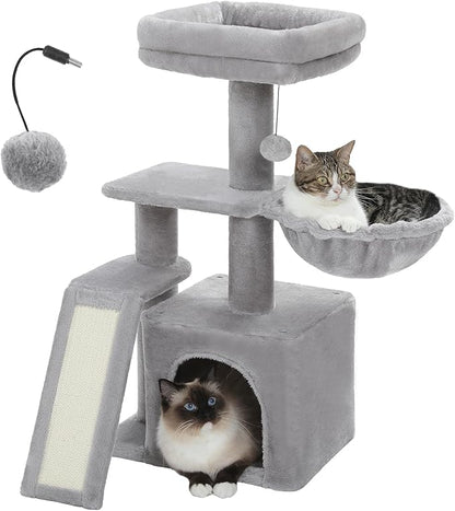 PETEPELA Small Cat Tree for Indoor Cats, Cozy Hammock and Removable Top Bed by PETEPELA