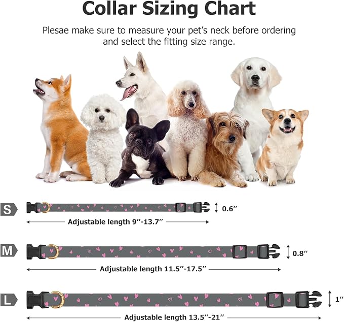 Cotton Handmade Dog Collar Cute and Distinctive Patterns Grey Heart - Image 3
