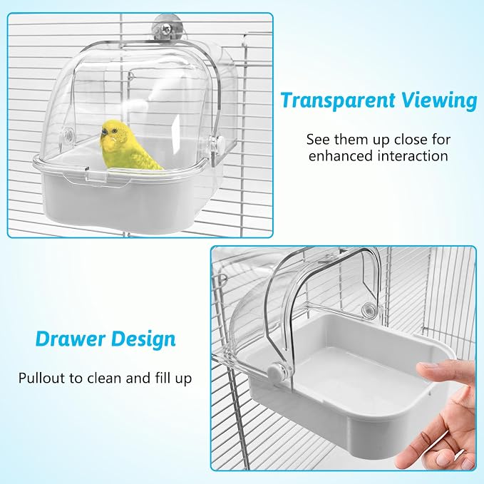 Tfwadmx Bird Cage Bath Hanging Parrot Bath Tub Water Shower Food Feeder Holder - Image 2