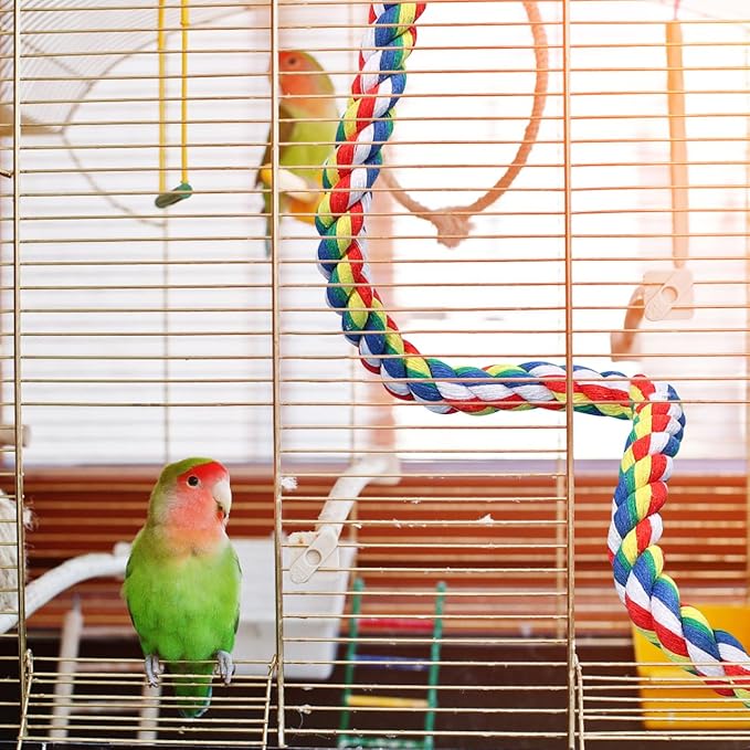 Bird Rope Perch 24 Inch, Colorful Cotton Parrot Bungee Swing, Bendable Cage - Image 7