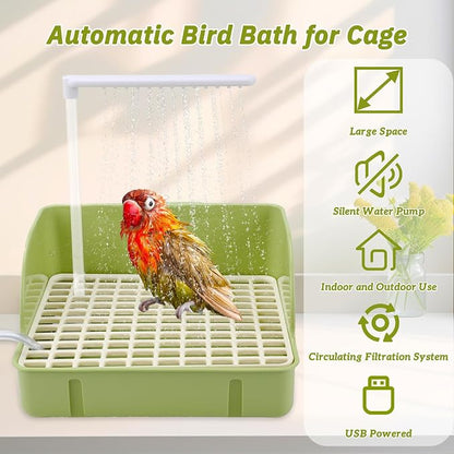 Automatic Bird Bath with Pump, Parrot Bathtub with Anti-Bite Cord Protector - Image 2