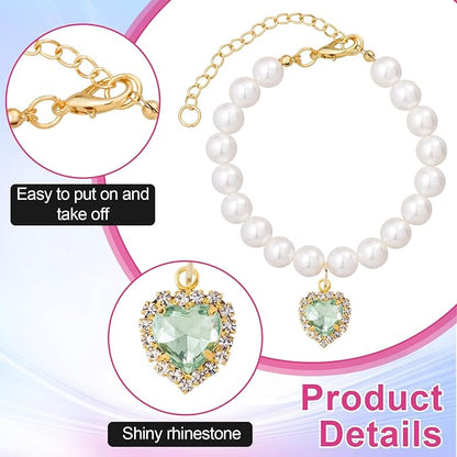 2pcs Cat Pearl Collar with Heart Pendant, Cute Pearl Pet Necklace in Small - Image 4