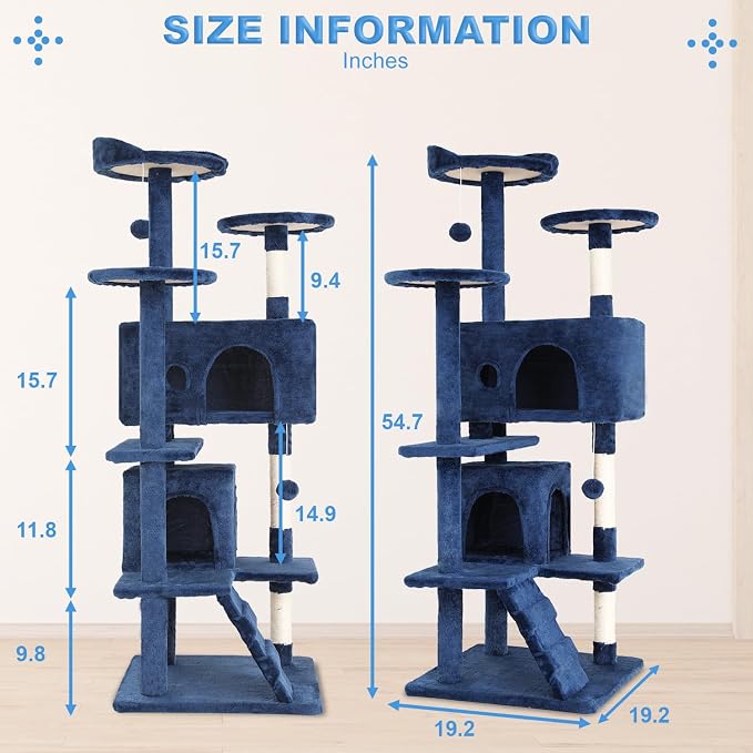 FDW | 54" Cat Tree Tower | Navy Blue | Multi-Level Indoor Activity Center - Image 7