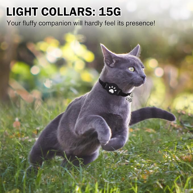 AirTag Cat Collar with Bells, Soft Velvet Cat Collar Breakaway with Airtag - Image 7