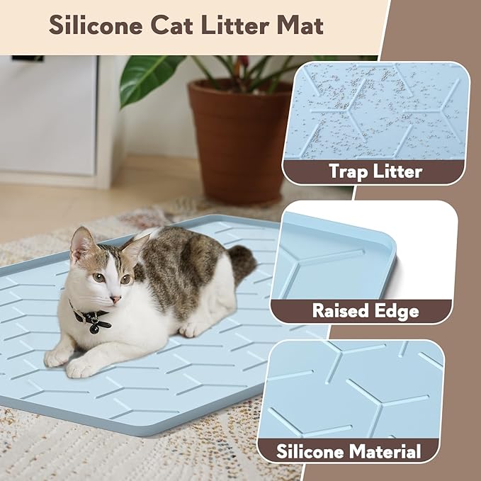 Silicone Cat Litter Trapping Mat, Large Waterproof 34" X 22" Cat Litter Box Mat - Image 3