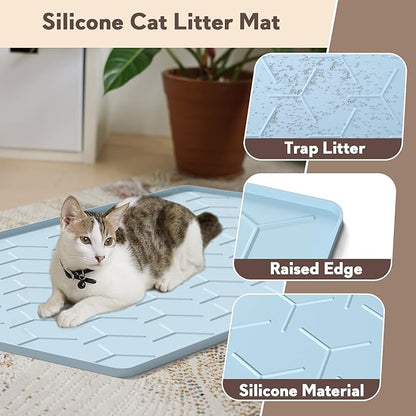 Silicone Cat Litter Trapping Mat, Large Waterproof 34" X 22" Cat Litter Box Mat - Image 3