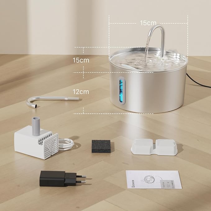 Cat Water Fountain Stainless Steel: 2.2 L Cat Fountain - Image 9