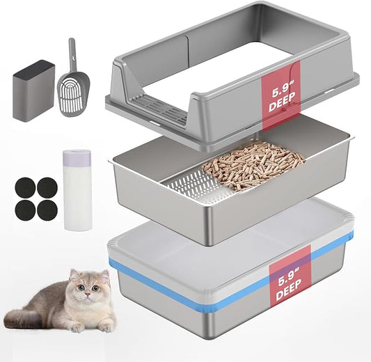 Stainless Steel Sifting Litter Box by TIUUBT