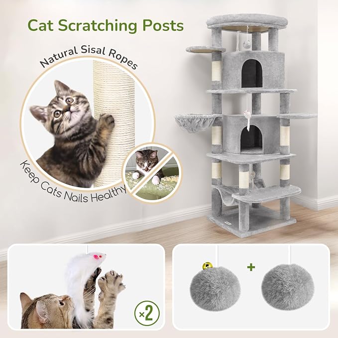 Globlazer Corner Cat Tree for Large Cats, 66inch Tall Curved Series Large Cat - Image 6