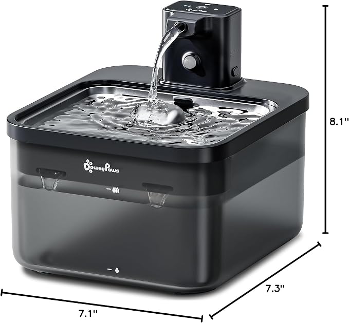 DownyPaws Cat Water Fountain Stainless Steel Cordless, 84oz/2.5L Fursink - Image 10