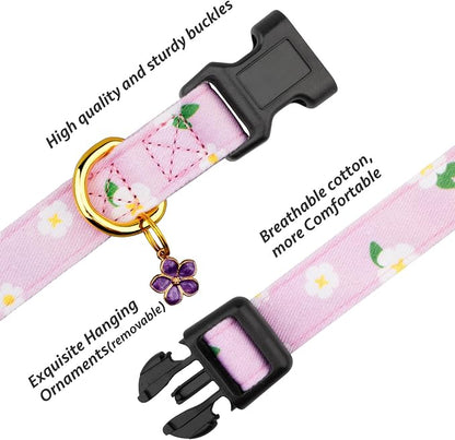 Cotton Handmade Dog Collar Cute and Distinctive Patterns Purple Flower - Image 2