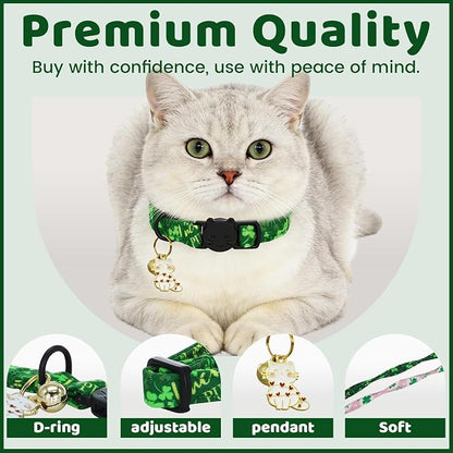 St. Patrick's Cat Collar-2 Pack Collars Pink and Green Four-Leaf Clover&Trefoil - Image 2