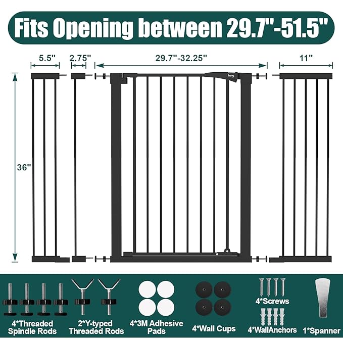 keny 36" Extra Tall Baby Gate for Stairs, 29.7-51.5" Adjustable Width Auto - Image 6