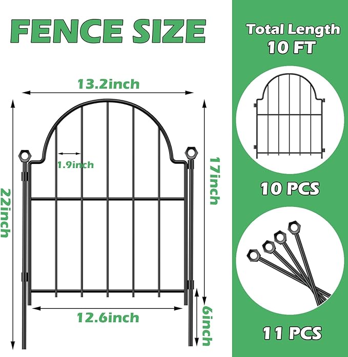 Garden Fence, 22 in x 10.83 ft Arched Rustproof Metal No Dig Fence Garden Fence - Image 2