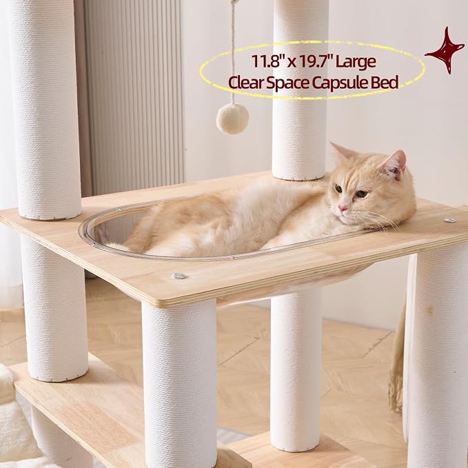 SHENGOCASE Modern Natural Wooden Wood Cat Tree Tower Condo, Extra Large Top - Image 2