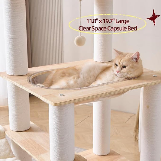 SHENGOCASE Modern Natural Wooden Wood Cat Tree Tower Condo, Extra Large Top - Image 2