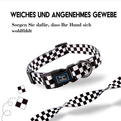 Roses&Poetry Dog Collar with Colourful Checkered Patterns, Adjustable Durable - Image 7