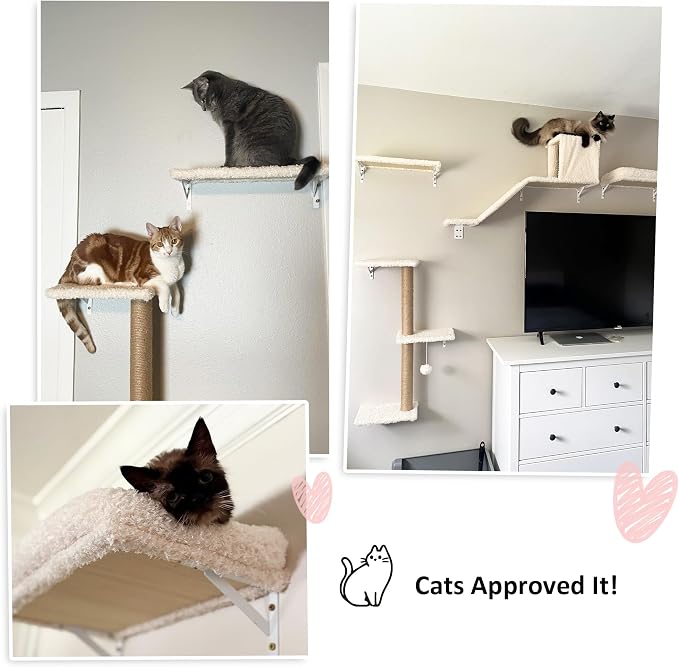 FUKUMARU Cat Wall Shelves, Stable & Safe 4 in 1 Large Cat Walls Furniture Set - Image 8