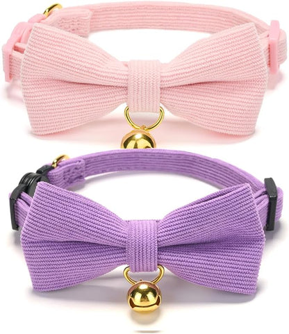 2 Pack Soft Corduroy Cat Collars by Ewinoom