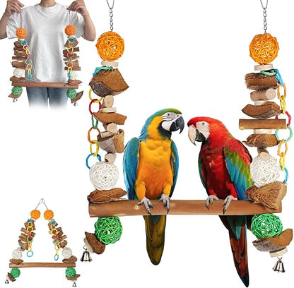 3-in-1 Parrot Toys Natural Coconut Fiber Parrot Hammock Natural Bird Perches by Unknown