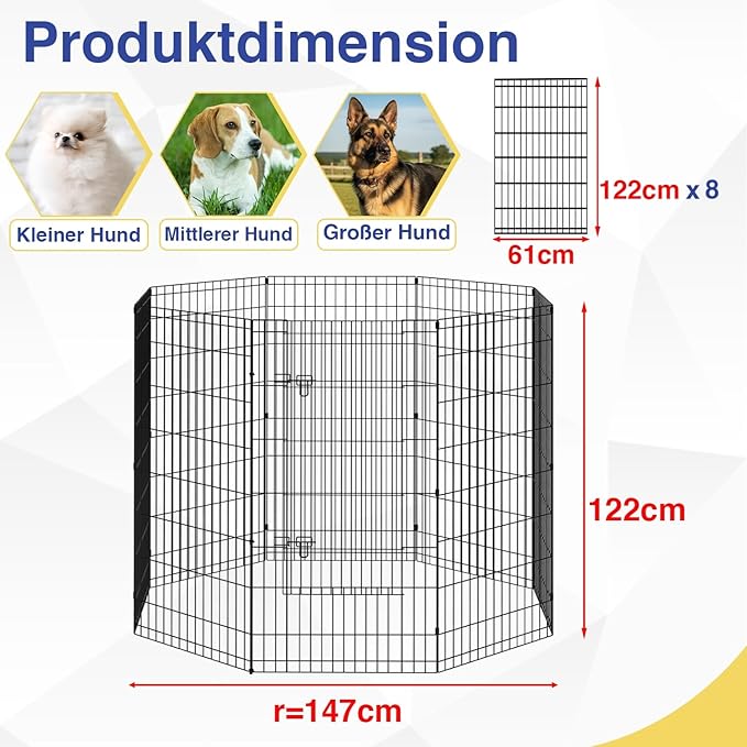 FDW 48 Inch Dog Pen 8 Panel Dog Playpen Indoor Outdoor Metal Puppy Pet Fence - Image 3