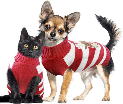 Dog Christmas Sweater Cute Striped Reindeer Xmas Pet Clothes Holiday Puppy Cat - Image 8