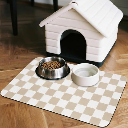 Checkered Dog Food Mat, Absorbent Leak-Proof Pet Feeding Mat, Quick Dry Cat - Image 3