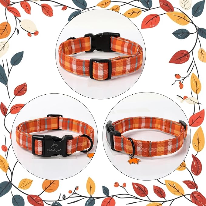 Fall Dog Collar Cute Orange Plaid Puppy Collar - Image 6