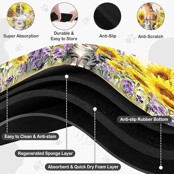 Dog Food Mat for Pet Cat Food Mat, Sunflower Absorbent Quick Dry Dog Bowl Mats - Image 6