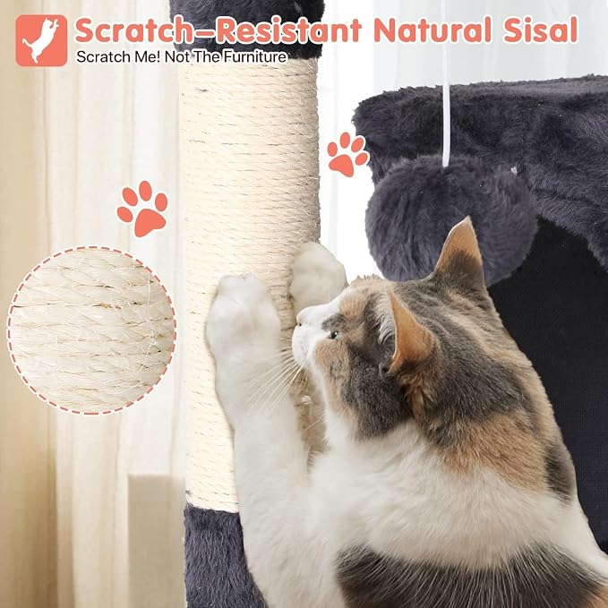 Large Cat Tree with Scratching Post, Wooden Frame, Sisal Ropes, 3 Platforms - Image 4