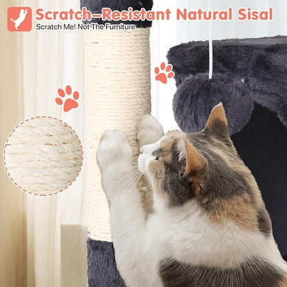 Large Cat Tree with Scratching Post, Wooden Frame, Sisal Ropes, 3 Platforms - Image 4