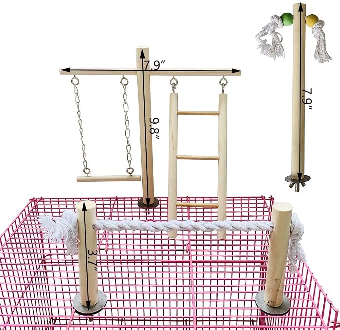 PINVNBY Bird Playground, Wood Parrot Play Gym Stand Perch Bird Cage Accessories - Image 4