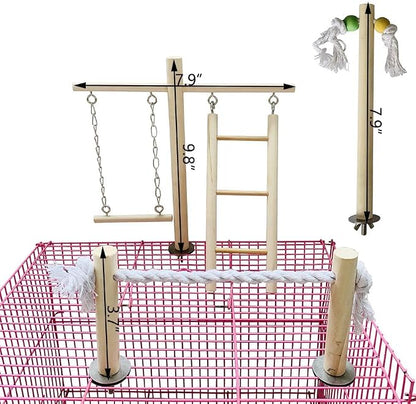 PINVNBY Bird Playground, Wood Parrot Play Gym Stand Perch Bird Cage Accessories - Image 4
