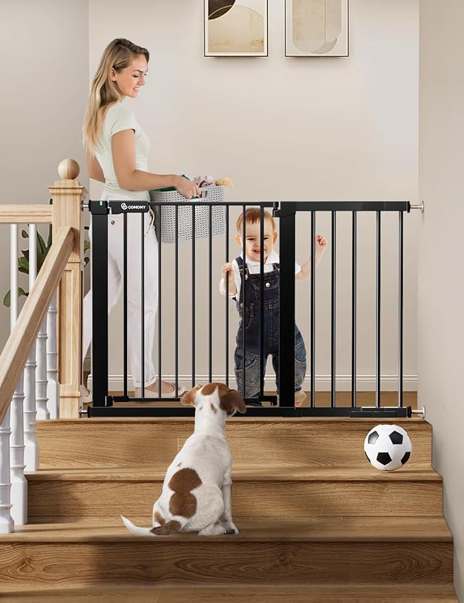 COMOMY 30" Tall Baby Gate for Stairs Doorways, Fits Openings 29.5" to 46" Wide by COMOMY