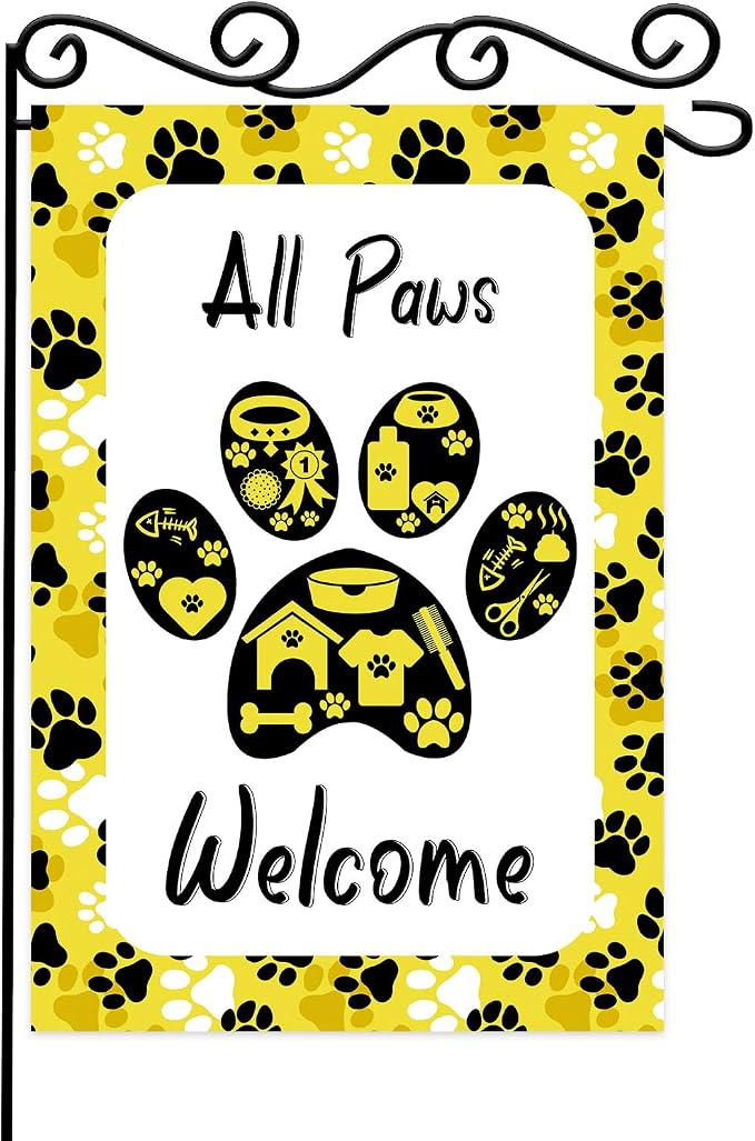 ALL Paws Welcome Garden Flag, Welcome to Cute Dog House Vertical Double Sided by WPCTYQ