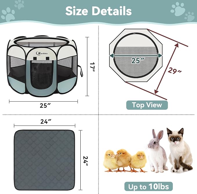 Dog Playpen with Washable Pee Pad, Puppy Pet Cat Playpen Small Dogs Tent Crate - Image 3