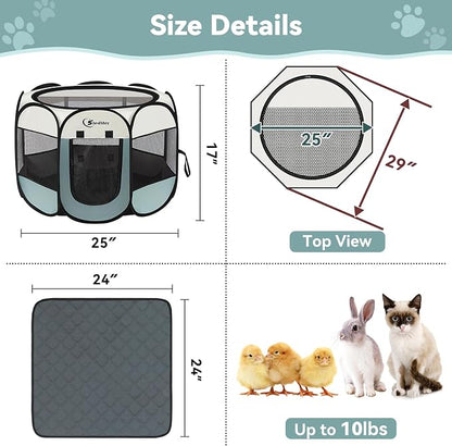 Dog Playpen with Washable Pee Pad, Puppy Pet Cat Playpen Small Dogs Tent Crate - Image 3