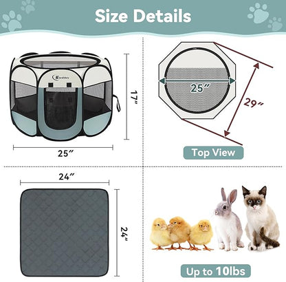 Dog Playpen with 2 Washable Pee Pad, Puppy Pet Cat Playpen Small AnimalsTent - Image 3