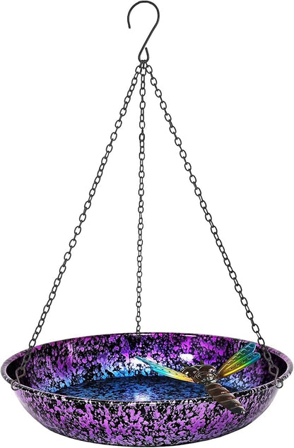 Hanging Bird Bath for Outdoor 11 Inch Colorful Purple&Blue Metal Bird Feeder by Keygift