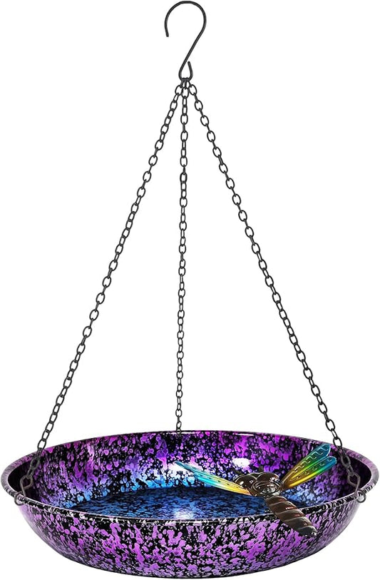 Hanging Bird Bath for Outdoor 11 Inch Colorful Purple&Blue Metal Bird Feeder by Keygift