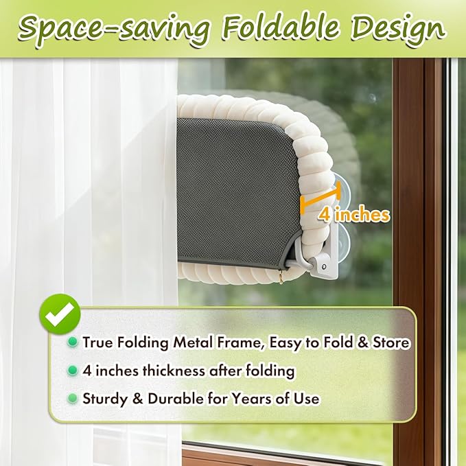 2PC Cat Window Perch with Bolster Foldable Cat Hammock Cushion Bed - Image 2